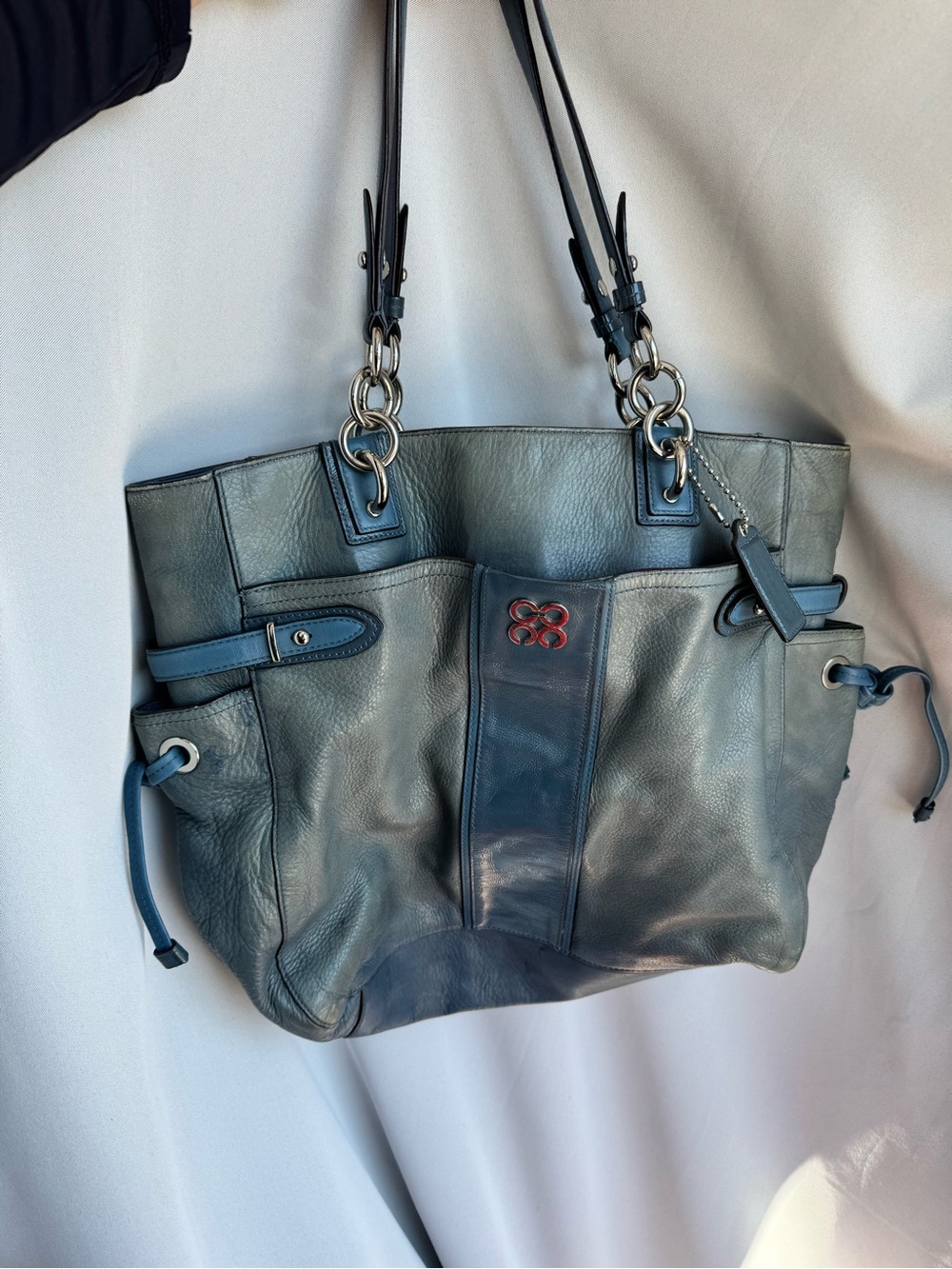 Coach Leather Shoulder Tote in Teal Blue